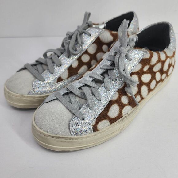 P448 "John" Spotted Calf Skin Silver Sparkle Sneakers, Women's 8 - Picture 1 of 10